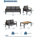 Salon de jardin en aluminium, canapé d'extérieur modulable avec 5 coussins épais, 4 accoudoirs et table basse pour jardin, terrasse, arrière-cour