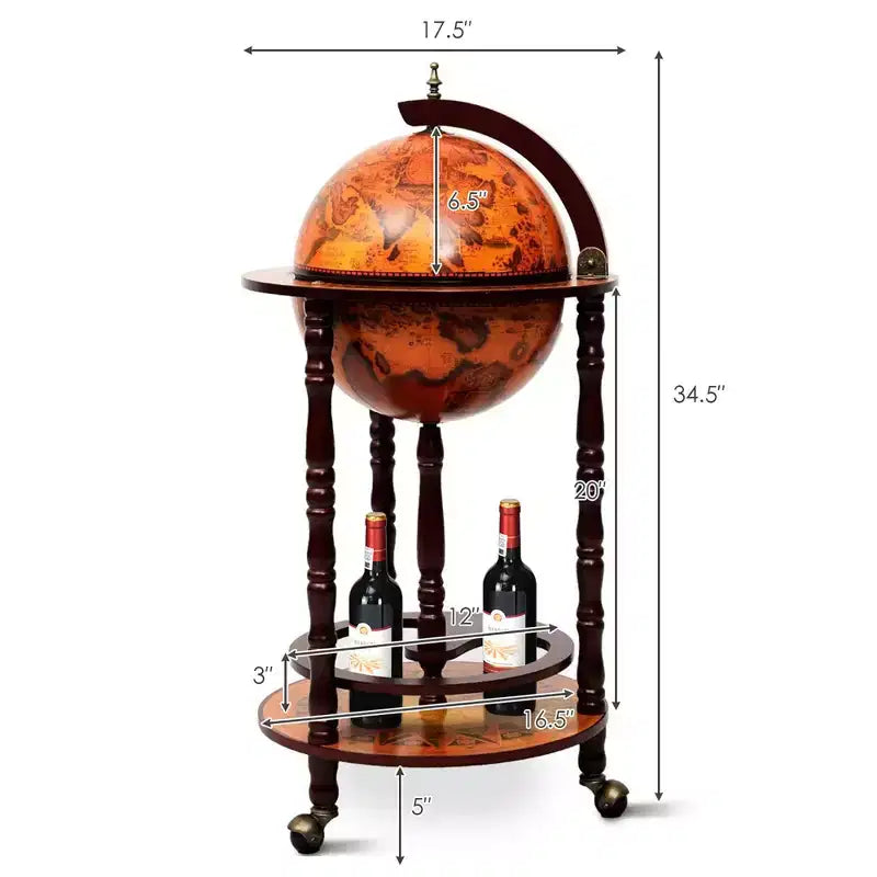 Minibar Costway de 17,5 po en forme de globe terrestre, style italien du XVIe siècle, avec support pour bouteilles d'alcool