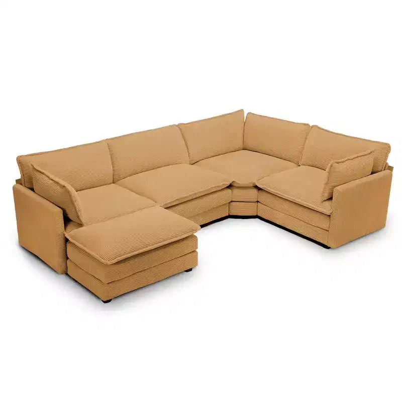 Canapé modulaire moderne 5 places en velours côtelé, surdimensionné, 113,4 po (L) x 79,13 po (l), avec pouf, canapé en U avec coin salon, HYLEORY