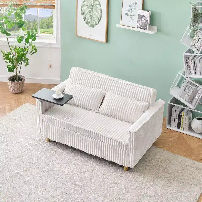Canapé convertible gain de place TUYOHW, canapé-lit en velours côtelé avec plateau de table mobile et port USB, causeuse multifonctionnelle pour salon