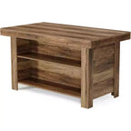 Lantine Table Îlot de Cuisine 140 cm avec Rangement, Table Îlot Fixe en Bois à 3 Niveaux, Table de Bar Moderne avec Étagère de Rangement pour Cuisine, Marron Rustique