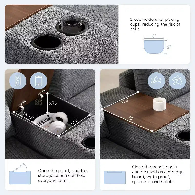Canapé sectionnel modulaire surdimensionné Clihome 140 avec pouf de rangement mobile, porte-gobelet, assise large, chargeur USB, canapé en velours côtelé en forme de U à 6 places