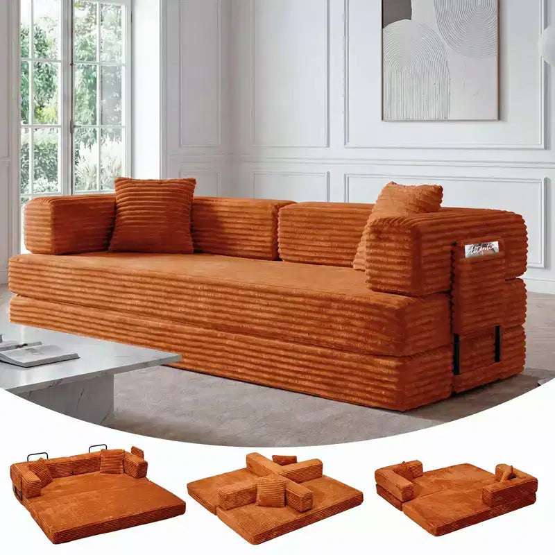 Canapé-lit convertible 5-en-1 de 80,7 po, velours côtelé, 544 kg, aucun assemblage requis