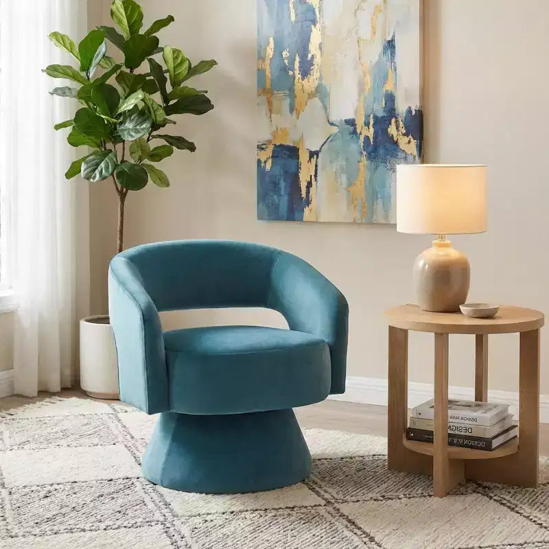 Fauteuil pivotant d'appoint de luxe moderne en velours GDFStudio Hudson