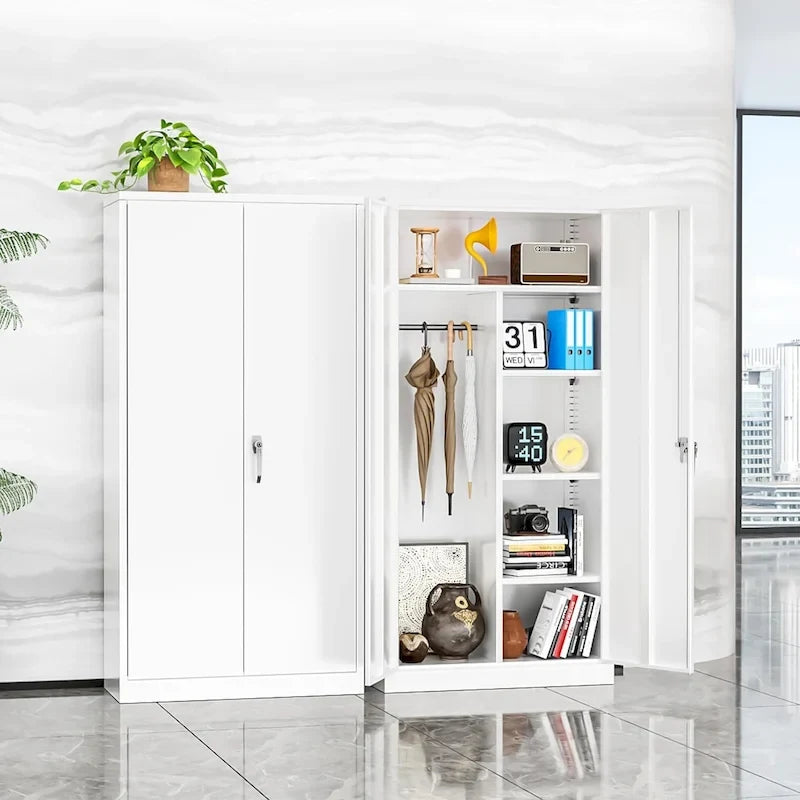 Armoire de rangement en métal verrouillable de 72 po de haut avec tringle de suspension pour garage, salle de sport, bureau à domicile