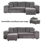 Sectionnel réversible en L de 104,5 po avec chaise longue de rangement et 2 poufs – Canapé-lit convertible 3 places pour salon