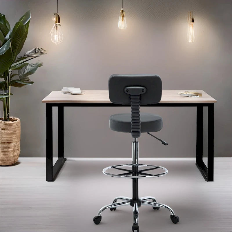 Tabouret de dessinateur réglable en hauteur - Avec cuir de qualité supérieure, roulettes pivotantes