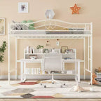 Lit mezzanine double avec échelle amovible et garde-corps de sécurité intégral, lit mezzanine double avec cadre en métal robuste d'une capacité de 180 kg, gain de place.