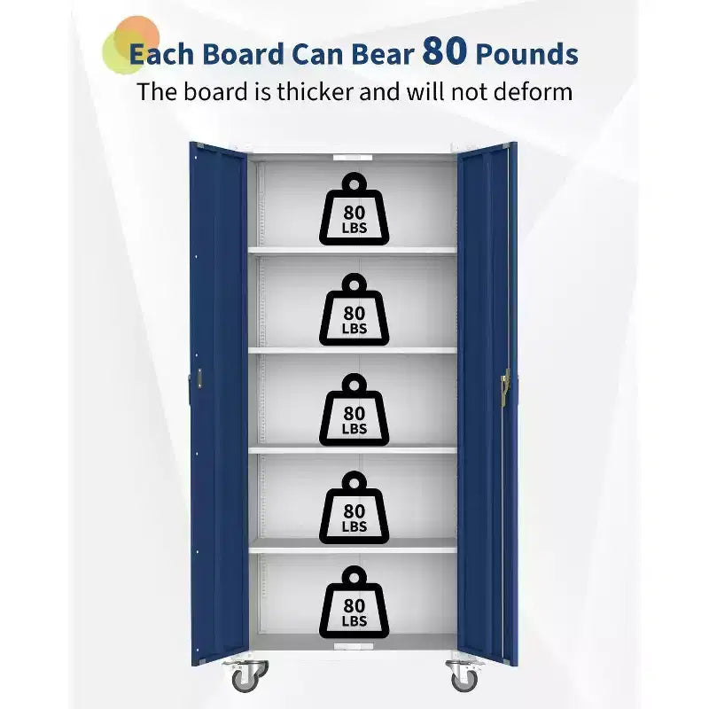 Armoire de rangement à casiers 72 H – Armoire métallique robuste avec 2 portes et 4 étagères réglables, organisateur utilitaire verrouillable pour garage et bureau – Bleu