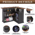 GDLF Meuble de Bar d'Angle en Forme de L avec Espace Réfrigérateur, Grande Table de Bar Moderne pour Sous-sol