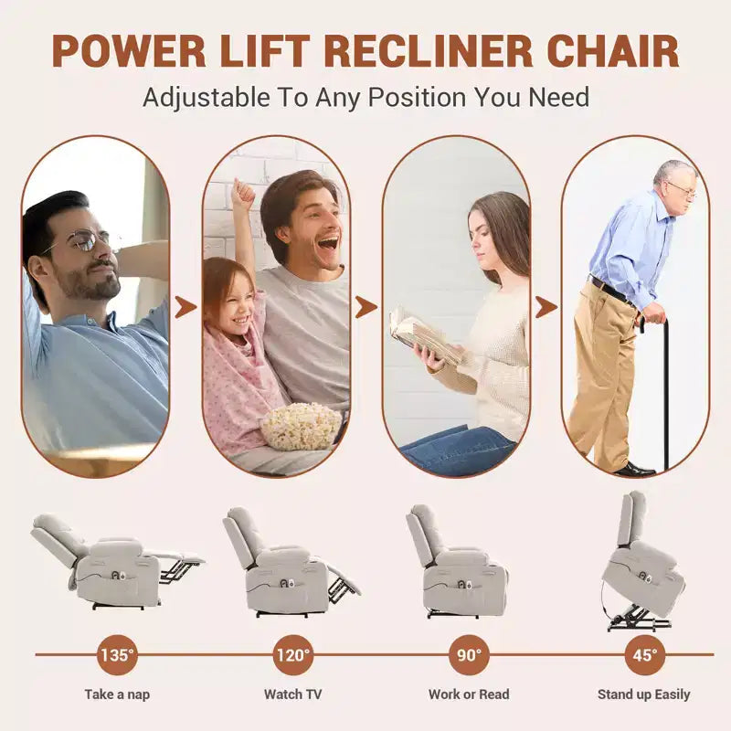 Fauteuil inclinable releveur avec massage et chauffage, fauteuils inclinables électriques surdimensionnés, siège de cinéma maison avec 2 porte-gobelets latéraux, fauteuil simple inclinable à bascule