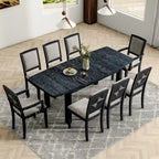 Ensemble de salle à manger extensible 9 pièces avec rallonge amovible de 61 cm, 6 chaises de salle à manger sans accoudoirs rembourrées et 2 fauteuils rembourrés