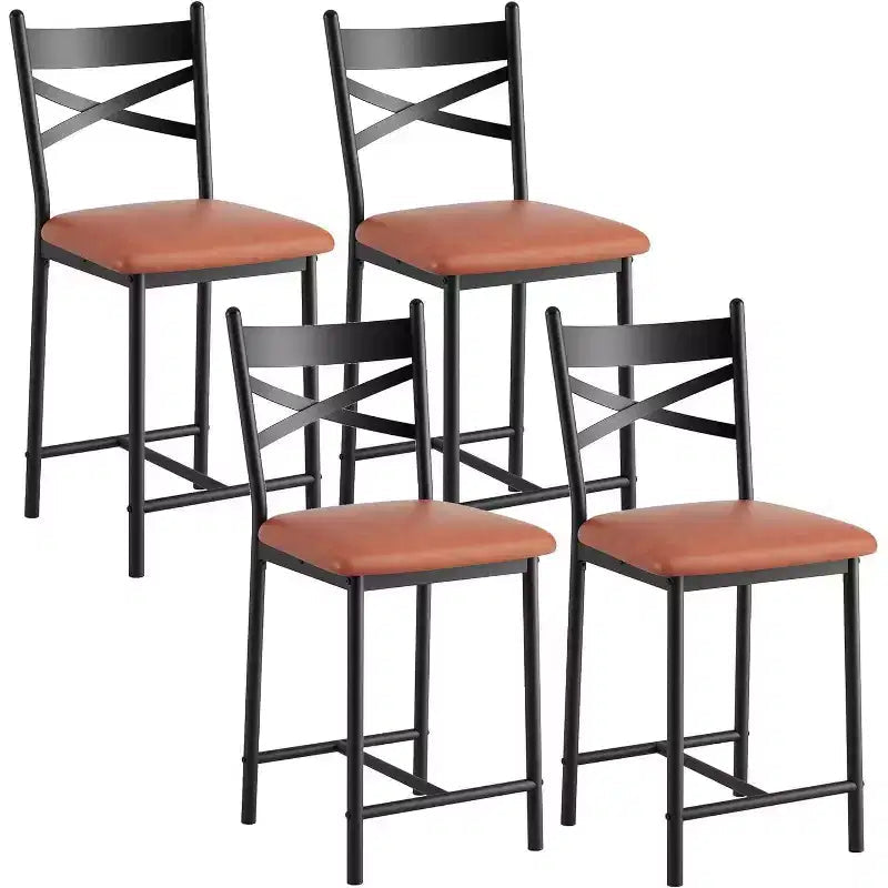 Lot de 4 tabourets de bar, chaises de bar rembourrées en PU, chaises d'îlot de cuisine avec dossier en X et repose-pieds en métal, chaises de comptoir noires