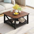 Table basse carrée à plateau relevable Moasis Farmhouse avec étagère de rangement pour salon