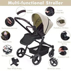 Poussette Bébé, Poussette Pliante - Poussette Haute pour Nouveau-né et Tout-petit, Landau Convertible avec Dossier Réversible
