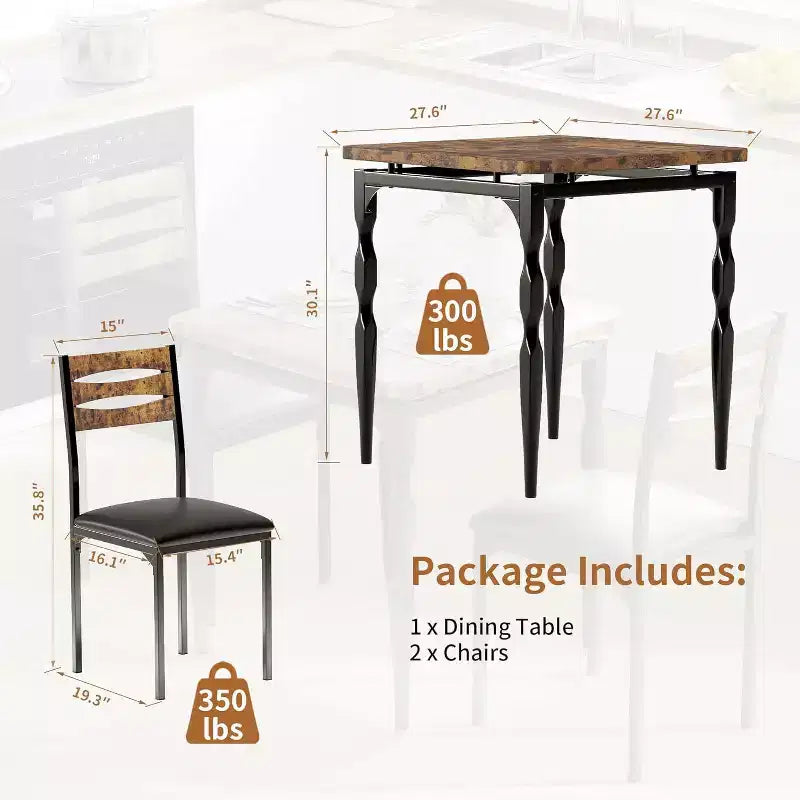 Ensemble de salle à manger 3 pièces pour petits espaces, table et 2 chaises à pieds en spirale, ensemble de table de cuisine compact pour appartements