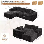 Celebalcony Canapé modulaire sans os 103, chaise longue en forme de L avec 2 porte-gobelets, canapés nuages moelleux en velours côtelé pour salon, aucun assemblage requis
