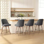 Lot de 4 tabourets de bar pivotants à hauteur de comptoir Bekrvio 26 po avec dossiers et pieds en bois, tabourets de bar rembourrés en tissu lin/similicuir pour îlot de cuisine