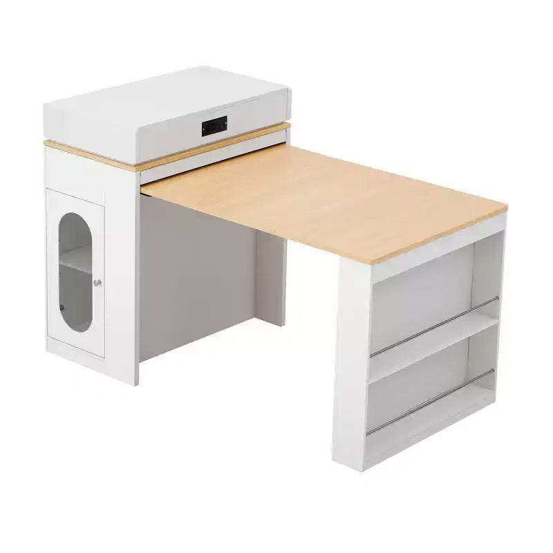 Table à manger extensible Whisen, table îlot mobile roulante avec 3 rallonges amovibles, meuble de rangement