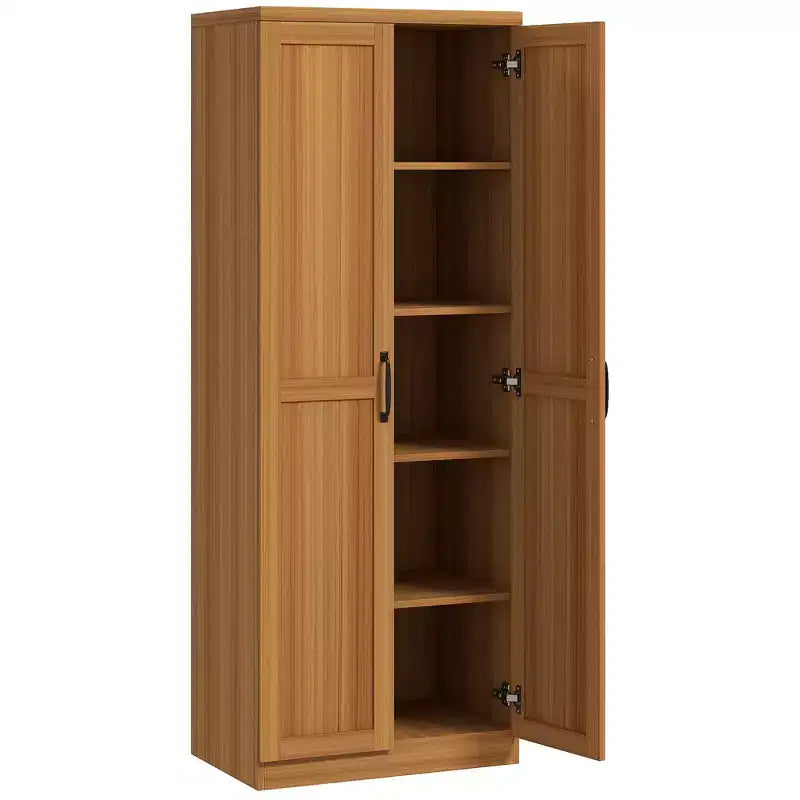 Garde-manger de cuisine 2 portes de 160 cm, meuble de rangement autoportant avec 5 étagères et 2 étagères réglables pour salle à manger
