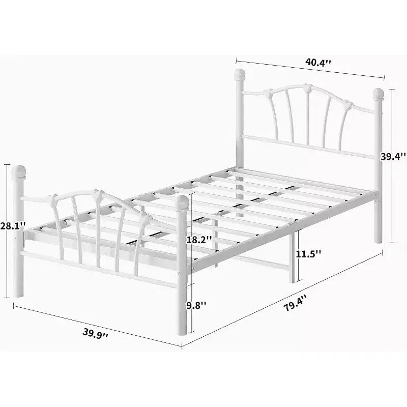 Twin Bed Frame for Kids with Heart-Shaped Headboard, Heavy Metal Slat Support, Noise-Free, White