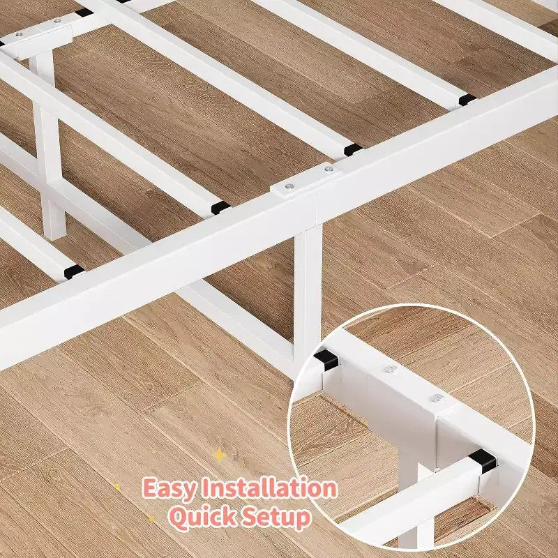 Twin Bed Frame for Kids with Heart-Shaped Headboard, Heavy Metal Slat Support, Noise-Free, White