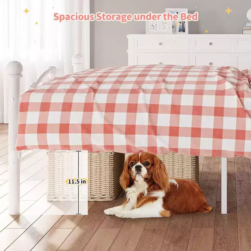 Twin Bed Frame for Kids with Heart-Shaped Headboard, Heavy Metal Slat Support, Noise-Free, White