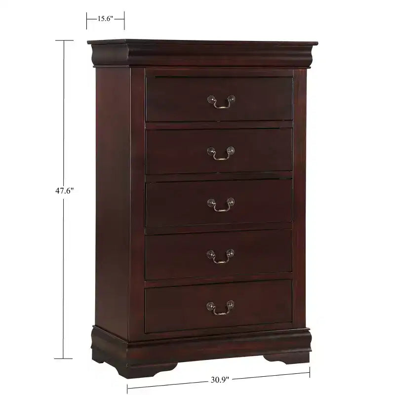 Contemporary 5-Drawer Solid Wood Dresser Nightstand with Brass Hardware