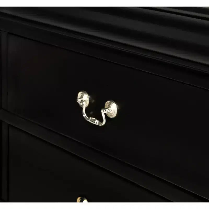 Contemporary 5-Drawer Solid Wood Dresser Nightstand with Brass Hardware