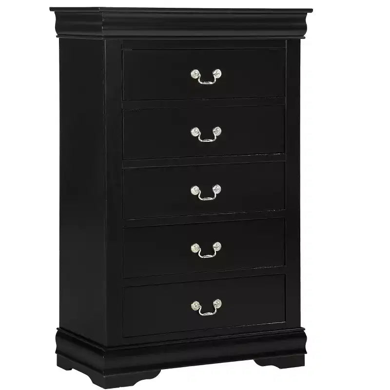Contemporary 5-Drawer Solid Wood Dresser Nightstand with Brass Hardware