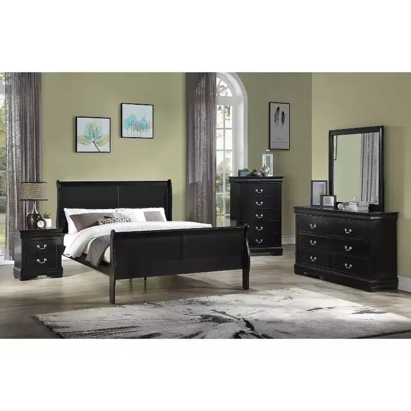 Contemporary 5-Drawer Solid Wood Dresser Nightstand with Brass Hardware