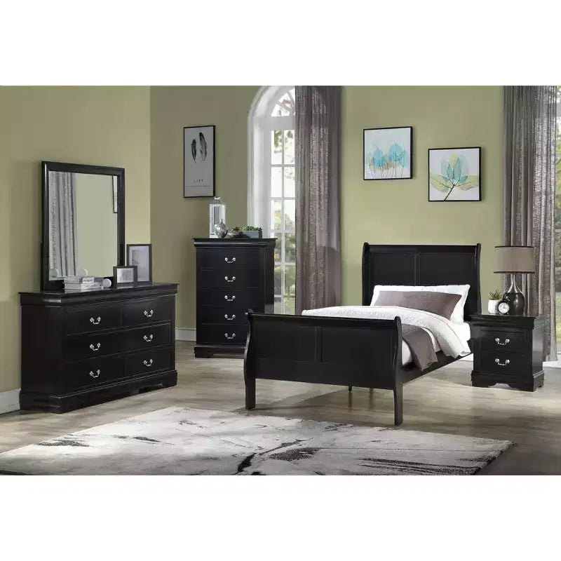 Contemporary 5-Drawer Solid Wood Dresser Nightstand with Brass Hardware