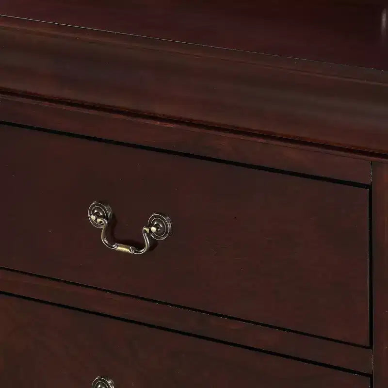 Contemporary 5-Drawer Solid Wood Dresser Nightstand with Brass Hardware