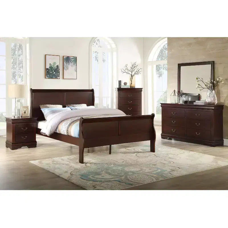 Contemporary 5-Drawer Solid Wood Dresser Nightstand with Brass Hardware