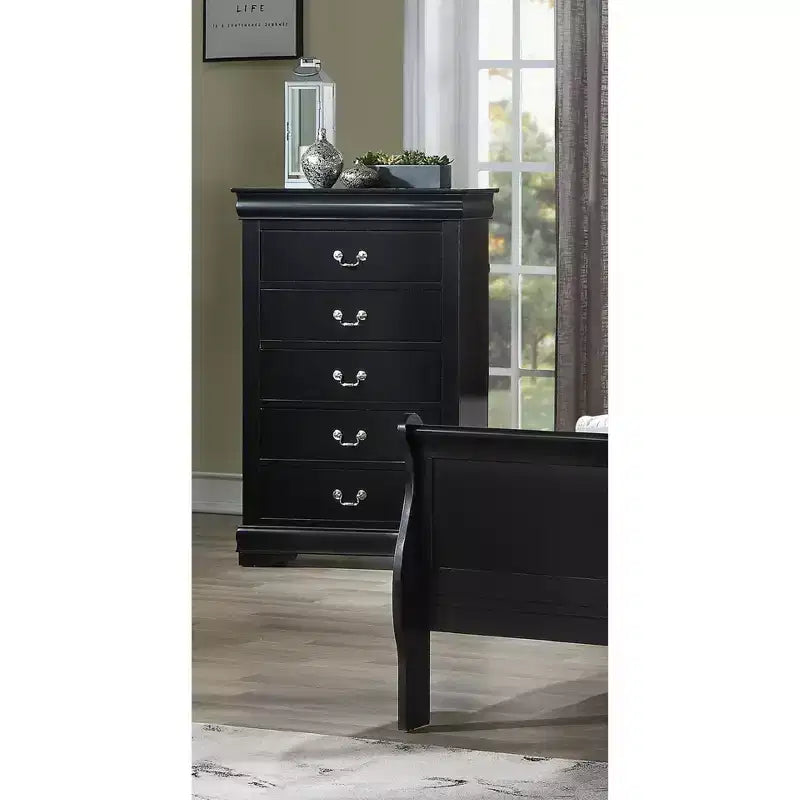 Contemporary 5-Drawer Solid Wood Dresser Nightstand with Brass Hardware