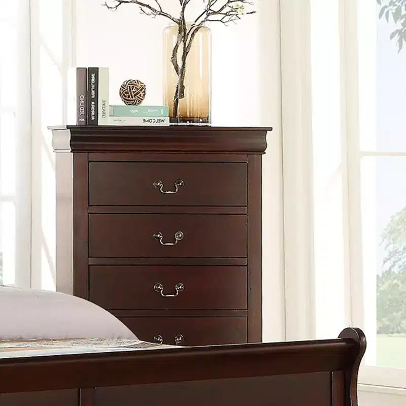 Okak Contemporary 5-Drawer Solid Wood Dresser Nightstand, Bedroom Storage with Sleek Brass Hardware, Simple Assembly