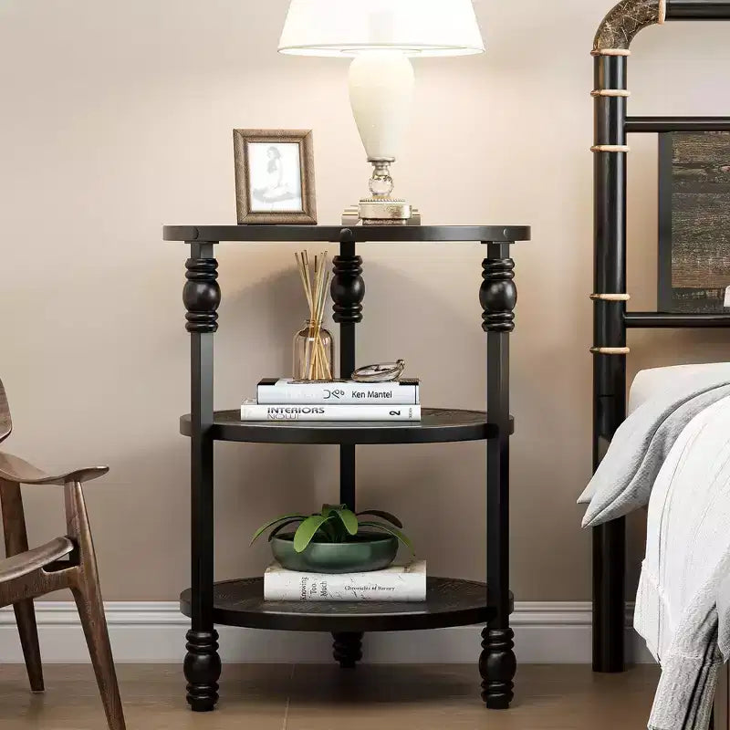 Round Side Table with 3 Shelves, Small End Table for Living Room, Bedroom, Steel Frame Nightstand & Coffee Table