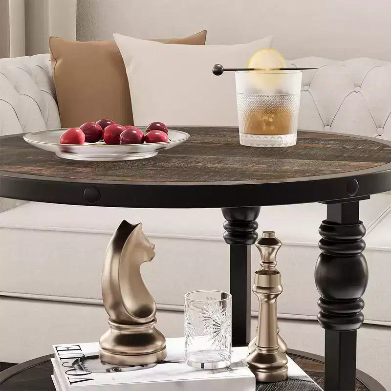 Round Side Table with 3 Shelves, Small End Table for Living Room, Bedroom, Steel Frame Nightstand & Coffee Table