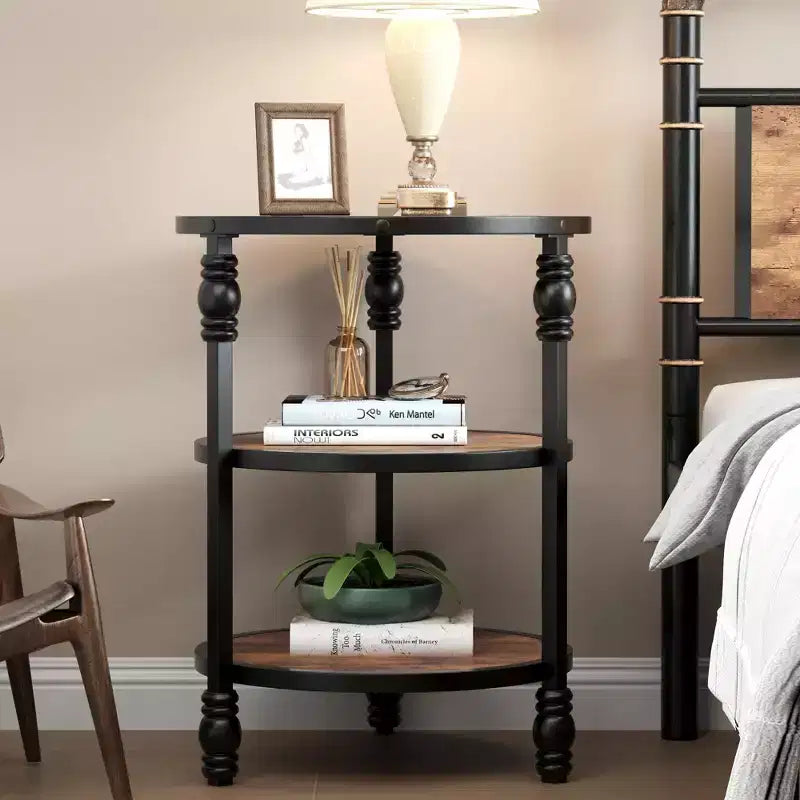 Round Side Table with 3 Shelves, Small End Table for Living Room, Bedroom, Steel Frame Nightstand & Coffee Table