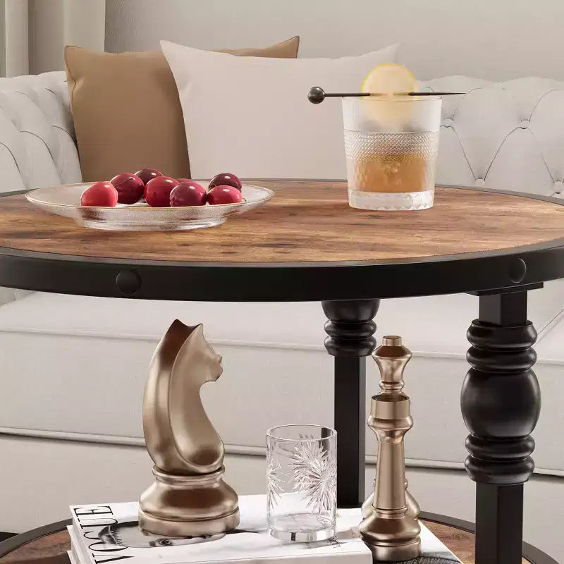 Round Side Table with 3 Shelves, Small End Table for Living Room, Bedroom, Steel Frame Nightstand & Coffee Table