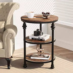 Table d'appoint ronde à 3 étagères, petite table de chevet pour le salon, la chambre à coucher, table de nuit et table basse avec cadre en acier