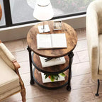 Table d'appoint ronde à 3 étagères, petite table de chevet pour le salon, la chambre à coucher, table de nuit et table basse avec cadre en acier