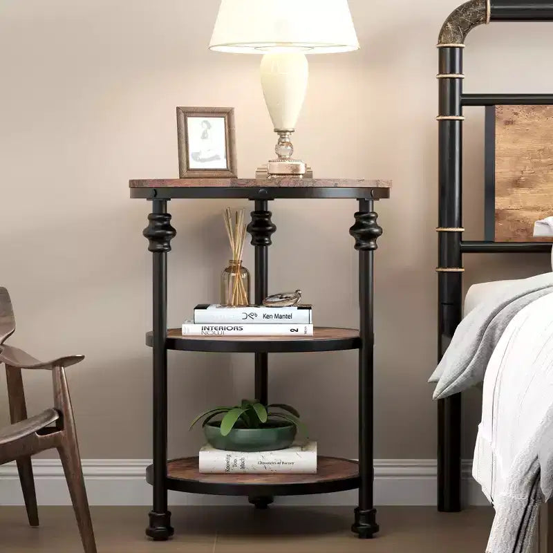 Round Side Table with 3 Shelves, Small End Table for Living Room, Bedroom, Steel Frame Nightstand & Coffee Table