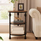 Small Side Table, Round End Table with 3 Shelves for Living Room, Bedroom, Night Stand Accent Coffee Table with Steel Frame for Small Spaces