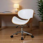 Chaise de bureau pivotante à roulettes, réglable en hauteur, marron, blanche et argentée