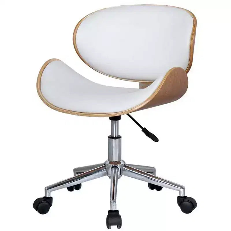 Brown White and Silver Adjustable Height Swivel Rolling Office Chair