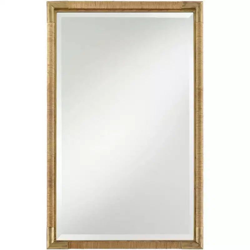 Uttermost Kampar Antiqued Gold and Rattan 23 x 36 Vanity Mirror