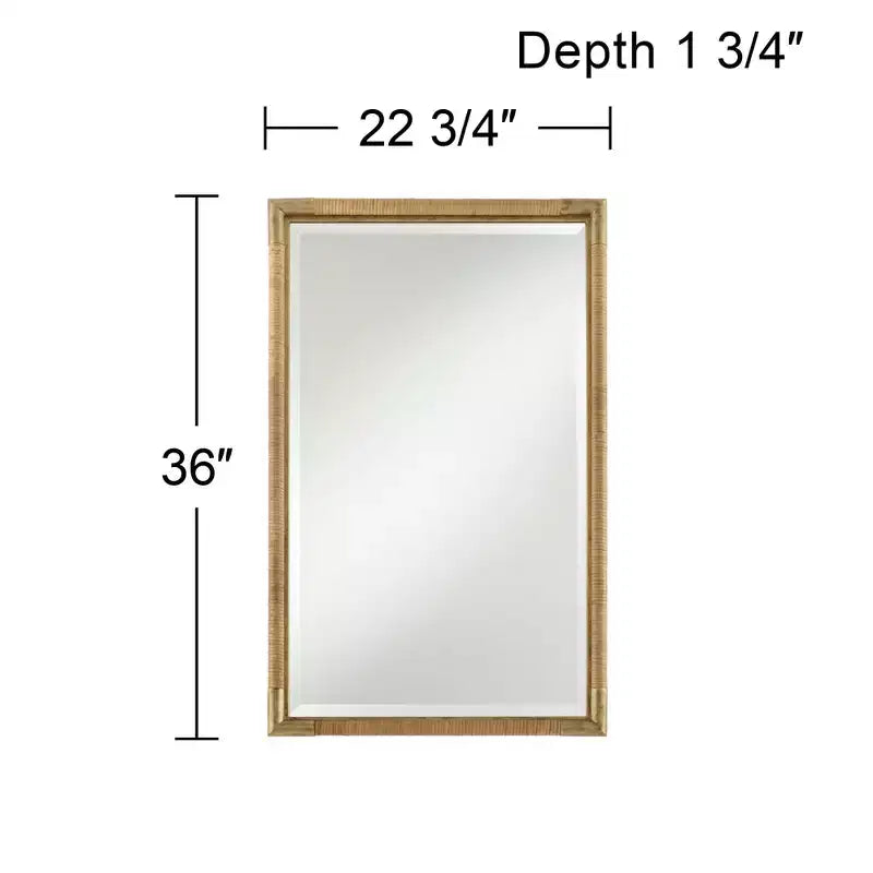 Antiqued Gold and Rattan 23 x 36 Vanity Mirror