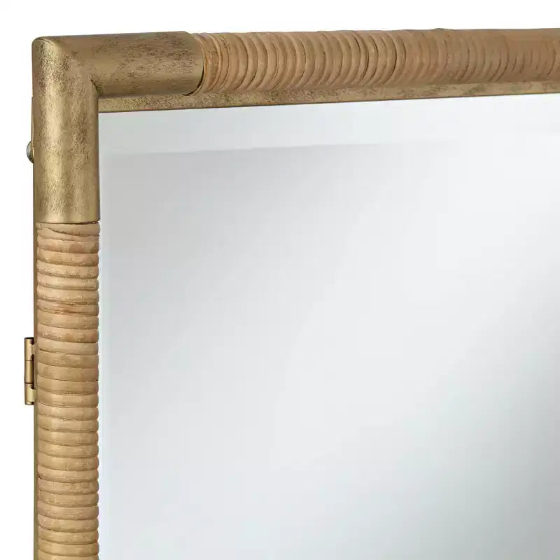 Antiqued Gold and Rattan 23 x 36 Vanity Mirror