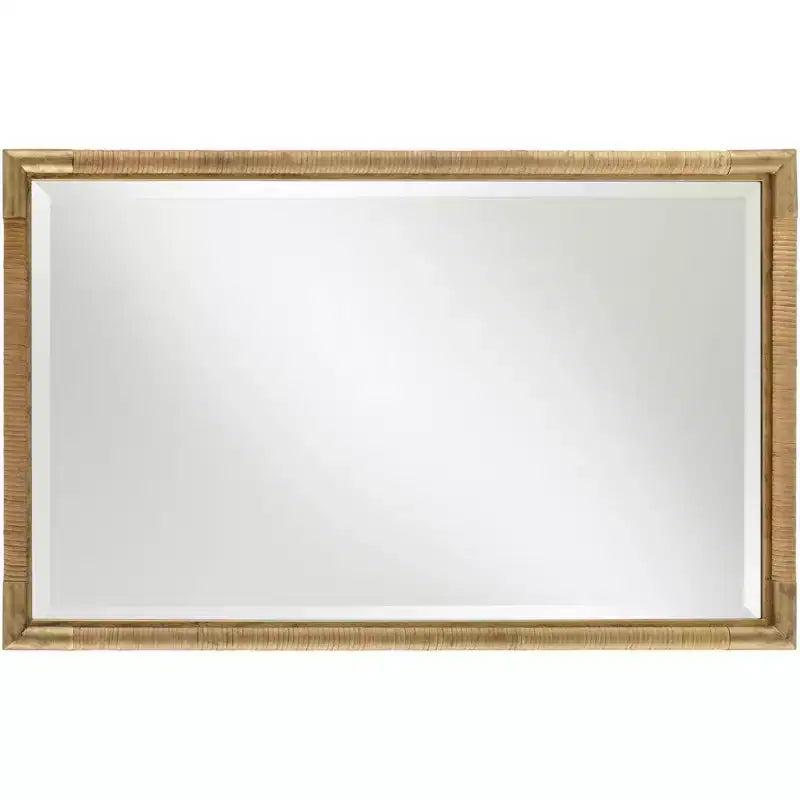 Antiqued Gold and Rattan 23 x 36 Vanity Mirror
